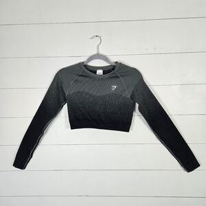 Gymshark Women's Adapt Ombre Long Sleeve Crop Top Black/Gray, Size M